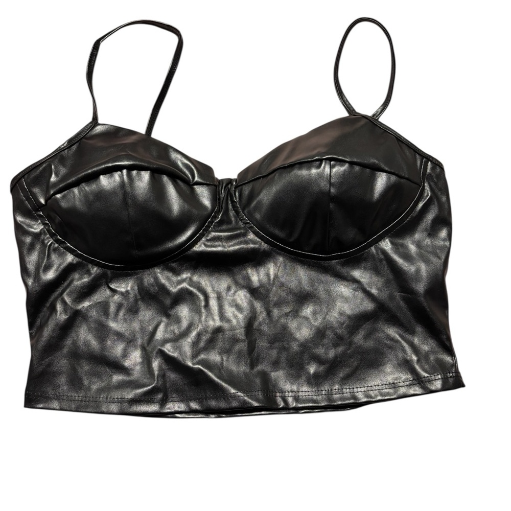 Black Faux Leather Crop Top